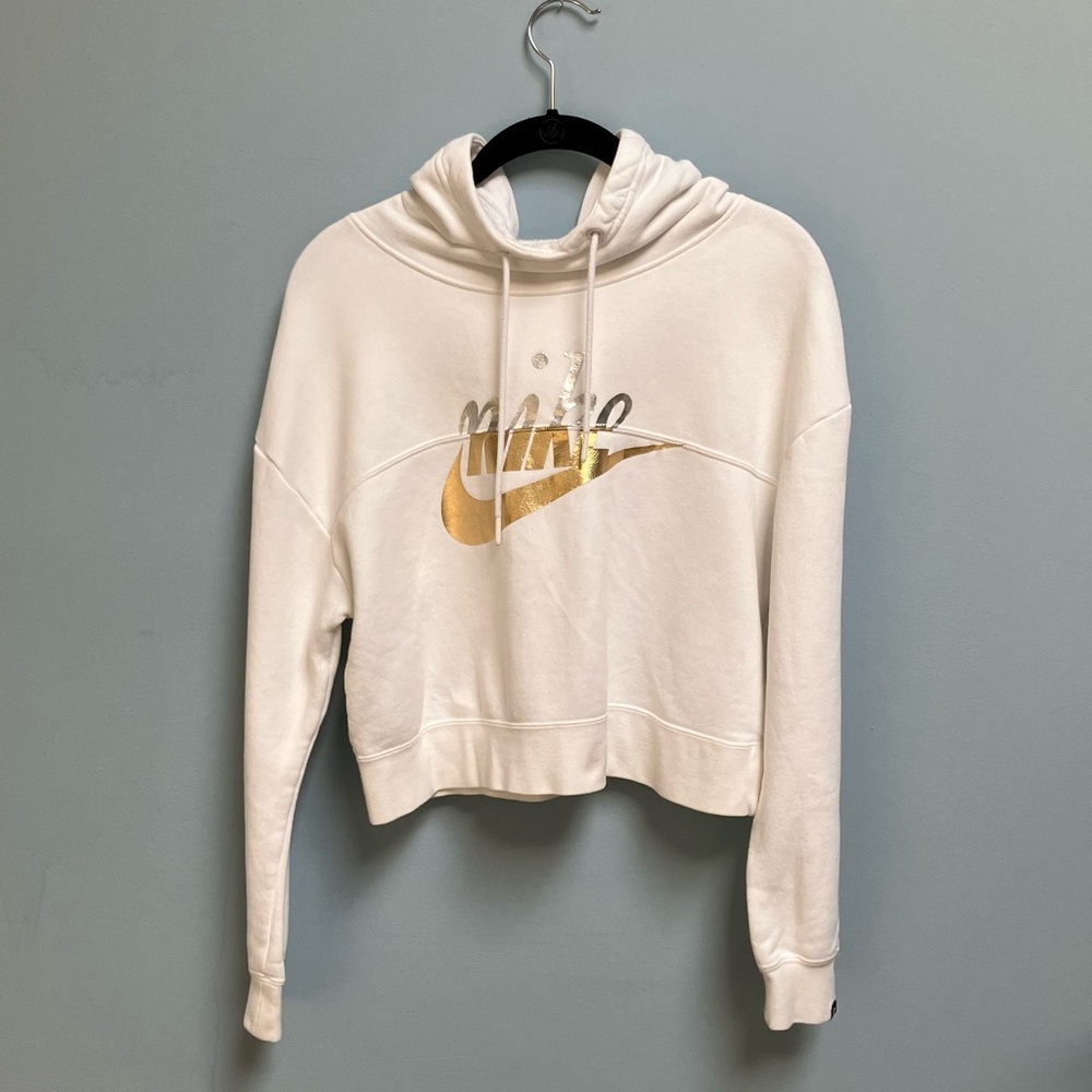 Nike Cropped Hoodie Y2K Metallic Gold /Silver On White Tennis Core XS - Picture 3 of 10